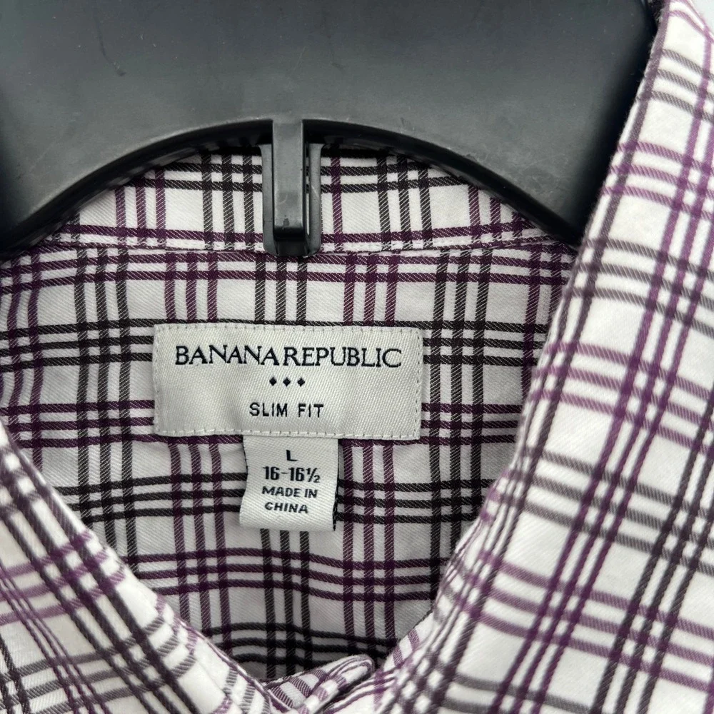 Banana Republic‎ Slim Fit Mens Large 16-16.5 Plaid Dress Shirt Button Up